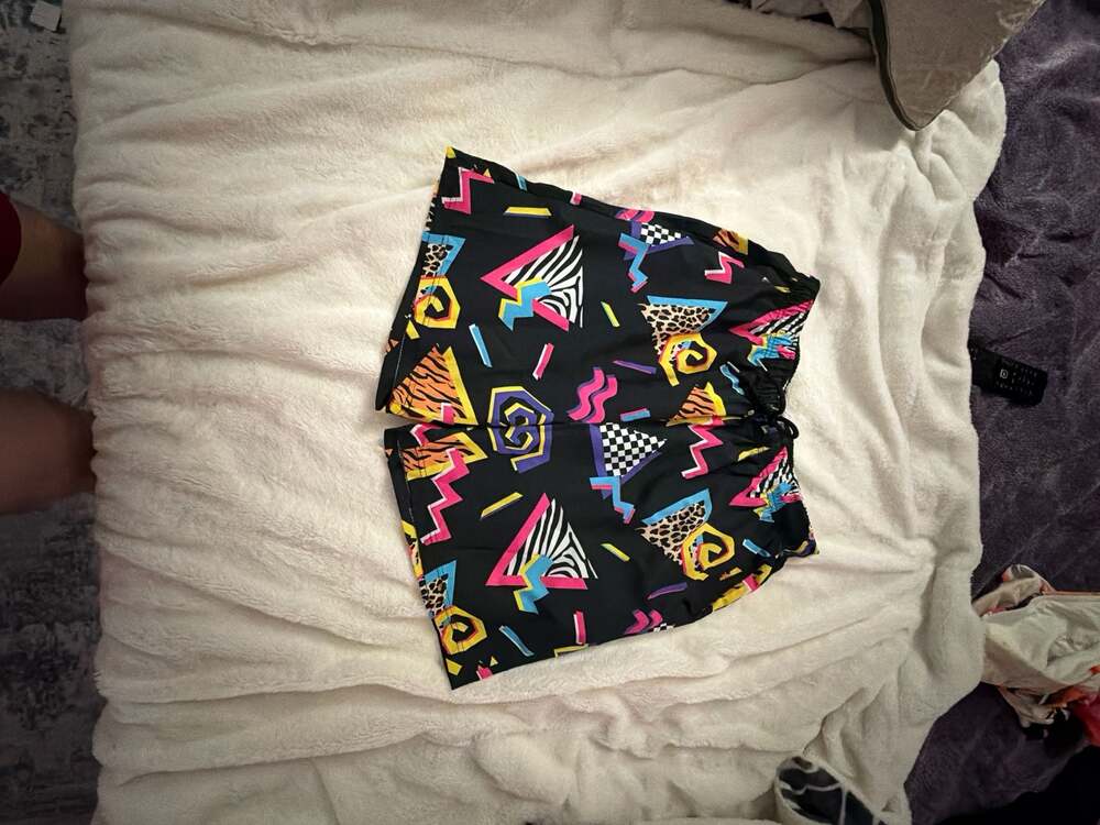 Swim Trunks 80s 90s Design Size Large Elastic Drawstring Colorful